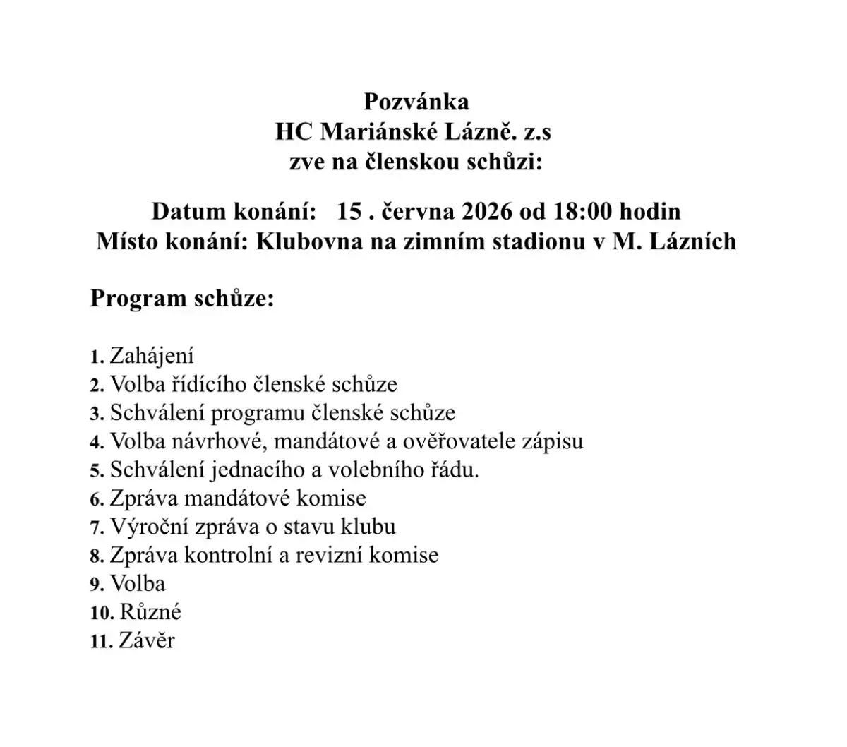 Pozvánka na členskou schůzi