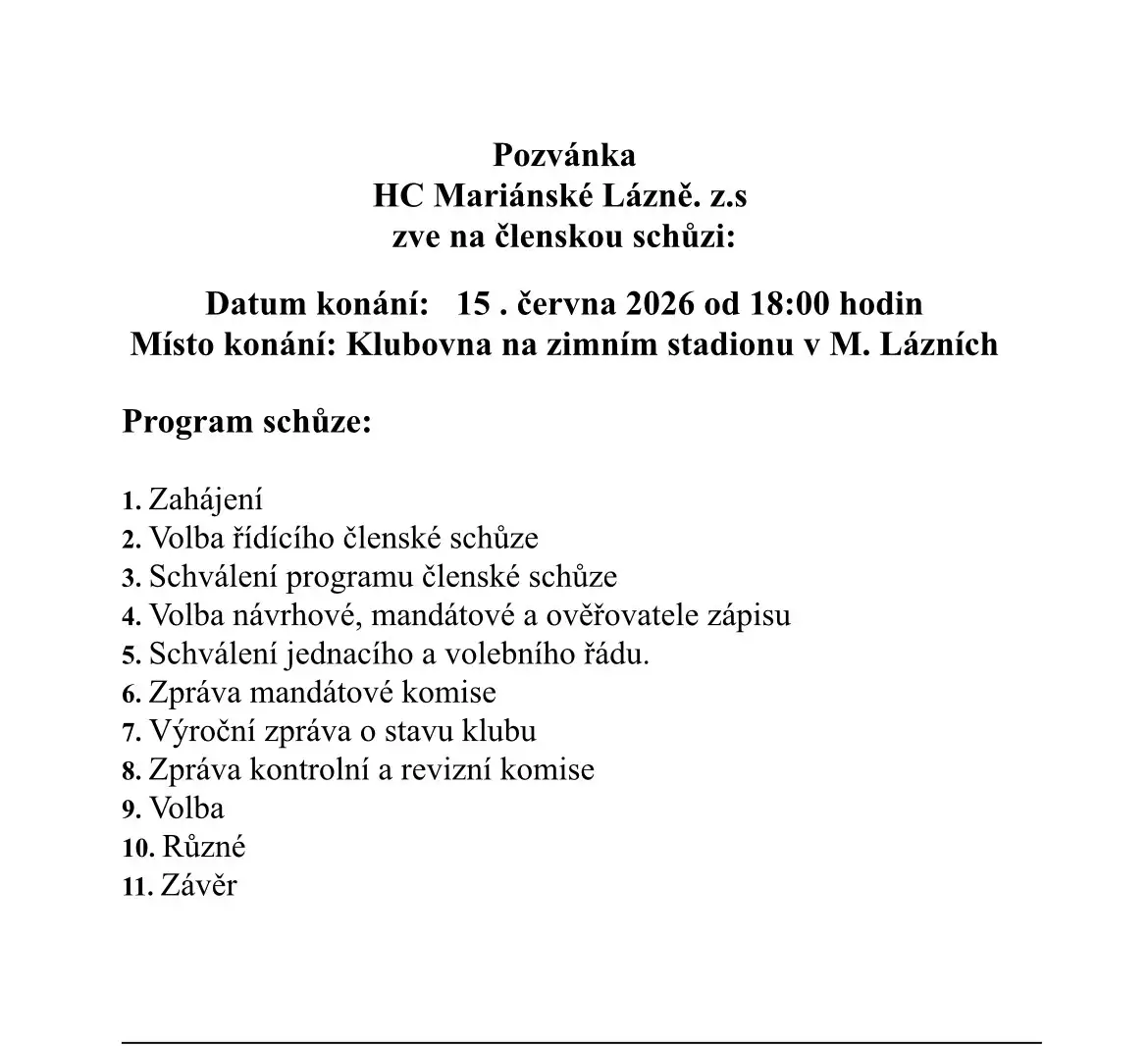 Pozvánka na členskou schůzi